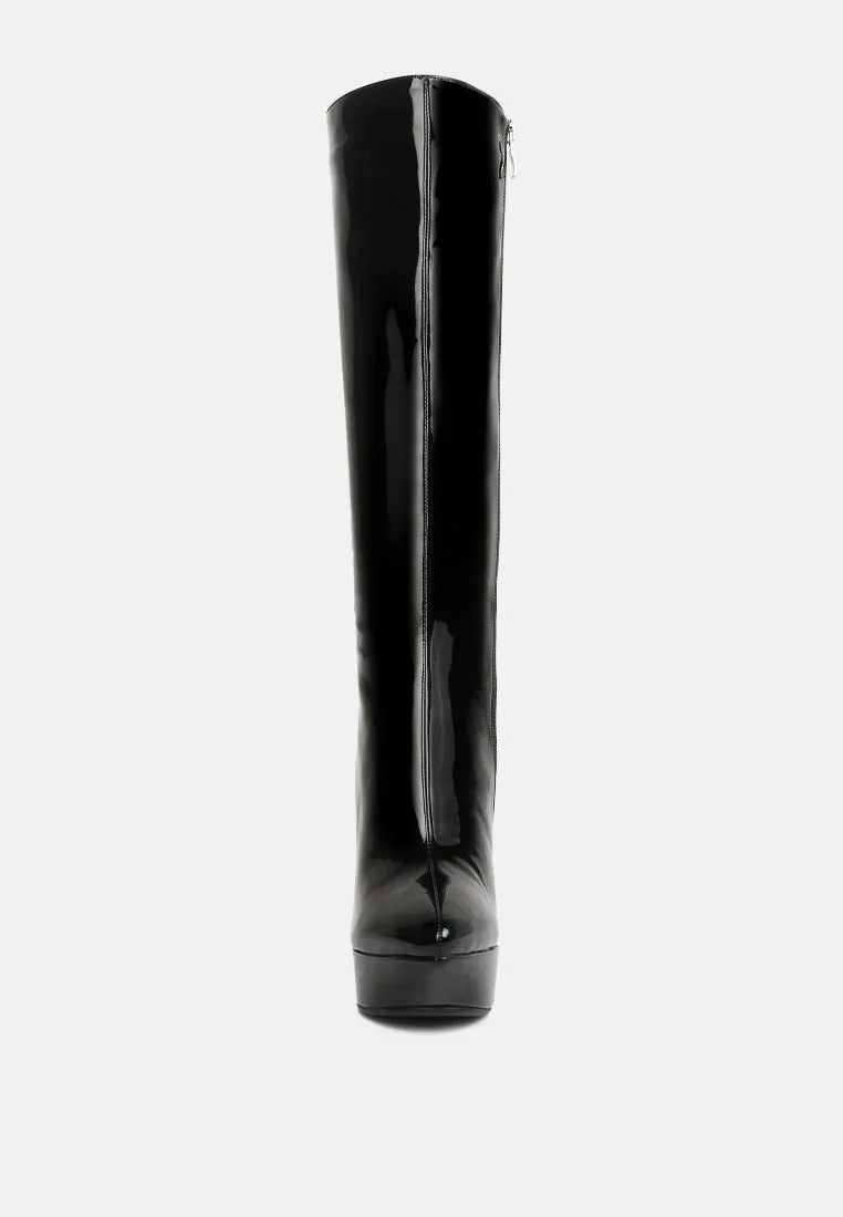 Chatton Patent Stiletto High Heeled Calf Boots