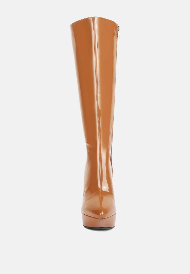 Chatton Patent Stiletto High Heeled Calf Boots