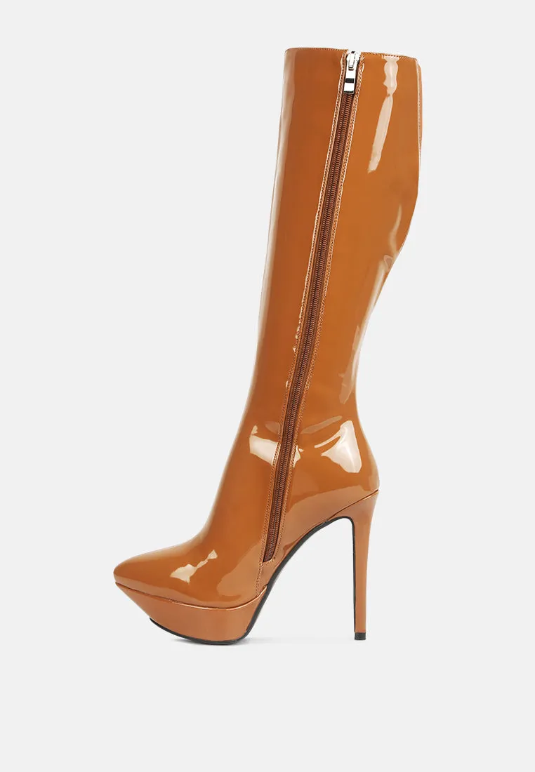 Chatton Patent Stiletto High Heeled Calf Boots