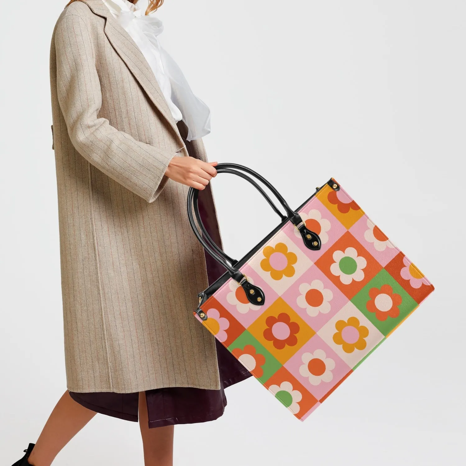 Checker Board flower Tote Bag