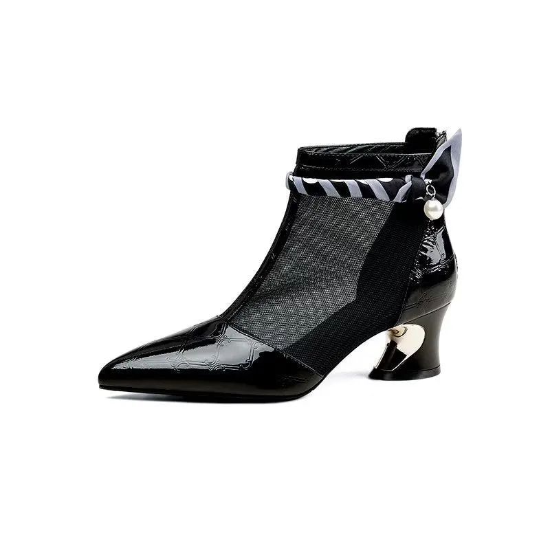 ChicLuxe Exotic Mesh Pointed Toe Heeled Boots