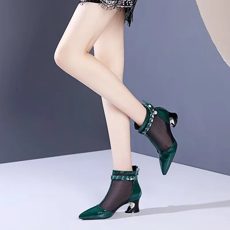 ChicLuxe Exotic Mesh Pointed Toe Heeled Boots