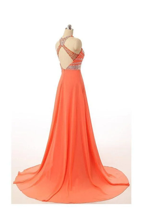 Chiffon Backless Orange Prom/Evening Dress With Beading PG 232