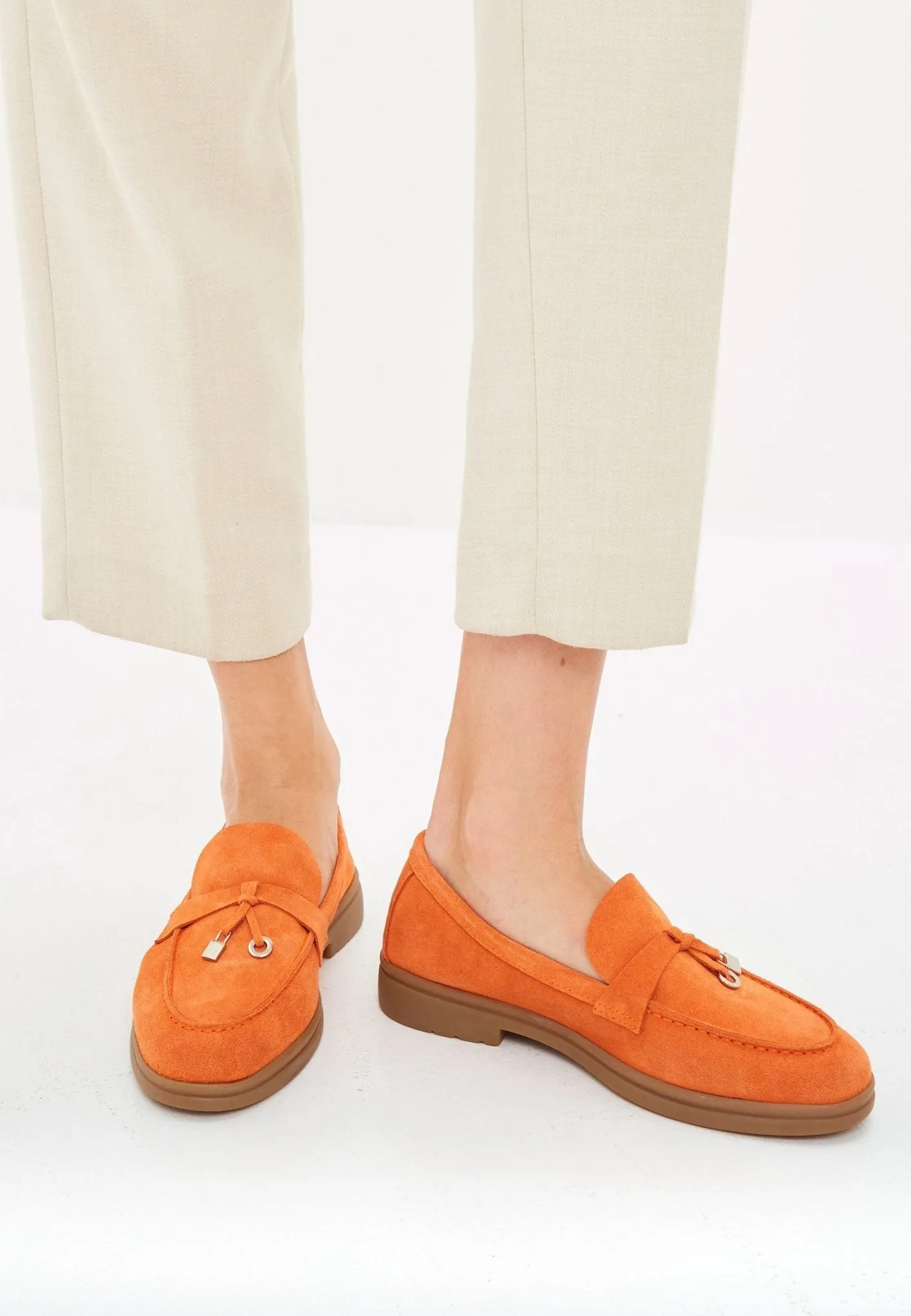 Classic Flat Sole Loafers - Orange