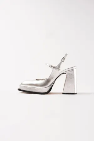 CLAUDIA - Silver Leather Platform Pumps