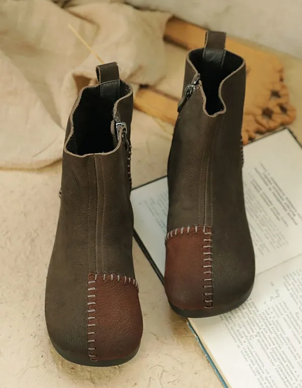 Color Patch Handmade Soft-soled Flat-heeled Boots