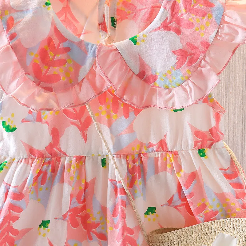 Competitive Factory Summer Dress New Children's Summer Baby Short Sleeve Princess Dress Korean Children's Floral Skirt