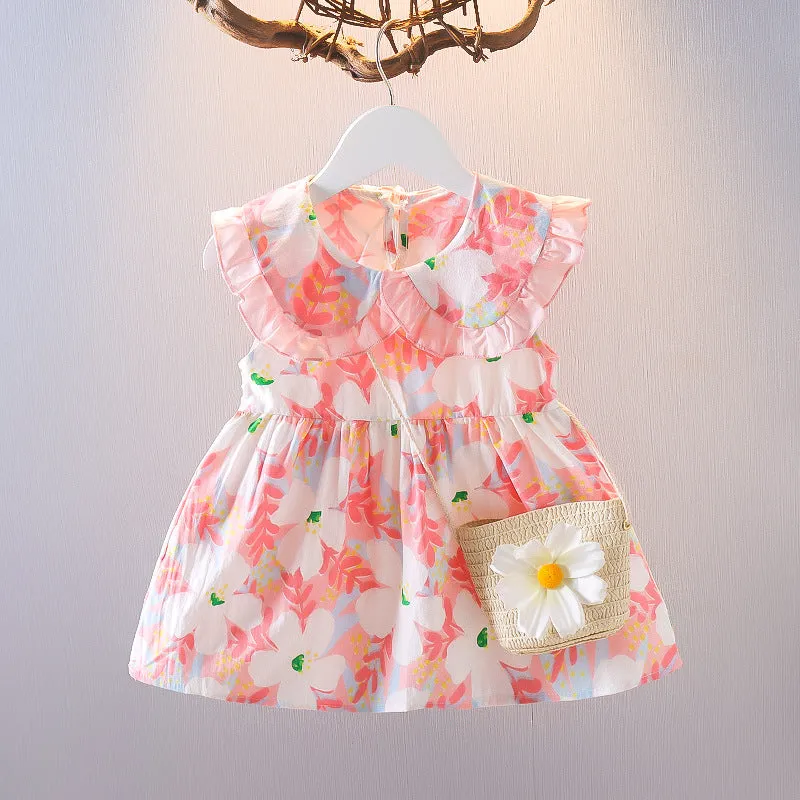 Competitive Factory Summer Dress New Children's Summer Baby Short Sleeve Princess Dress Korean Children's Floral Skirt