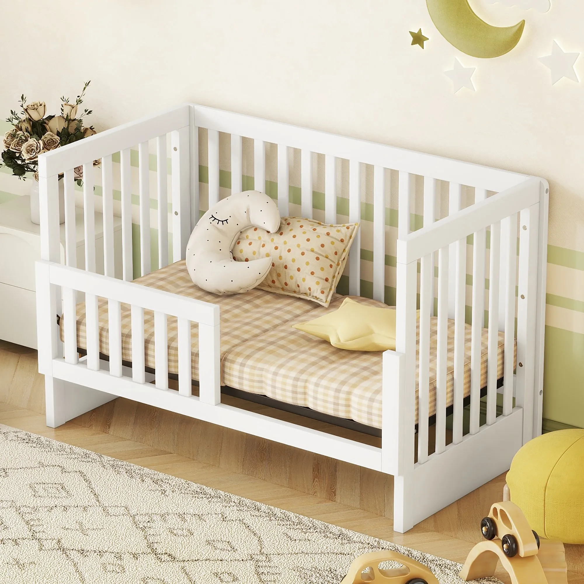 Convertible Crib with Changing Table, White