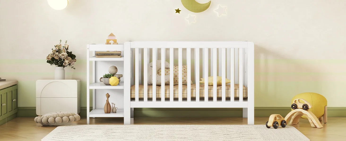 Convertible Crib with Changing Table, White