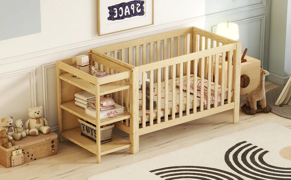 Convertible Crib/Full Size Bed with Changing Table, Natural