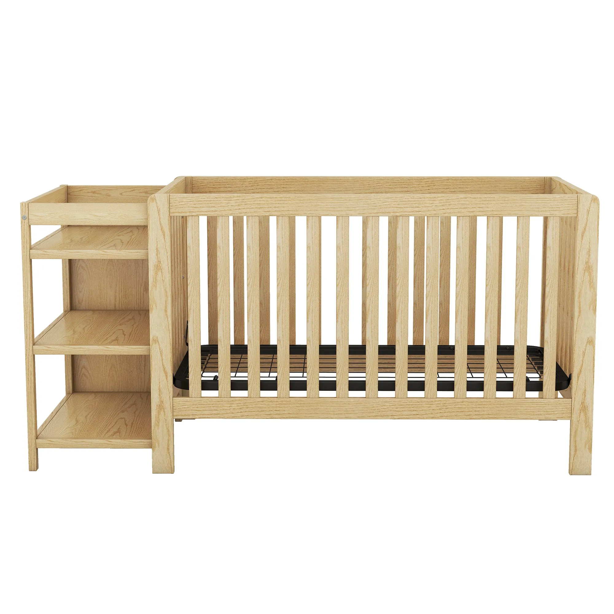 Convertible Crib/Full Size Bed with Changing Table, Natural