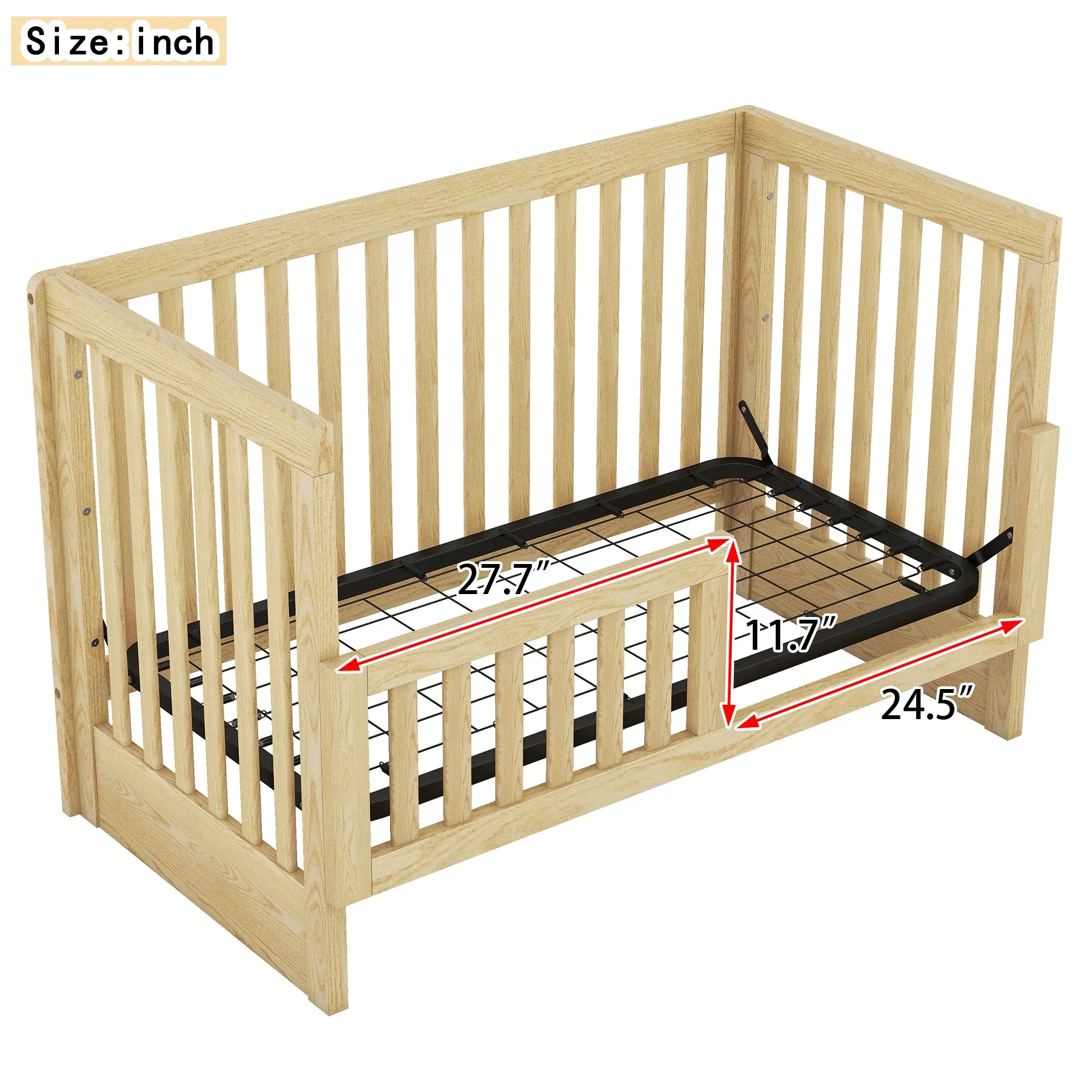 Convertible Crib/Full Size Bed with Changing Table, Natural