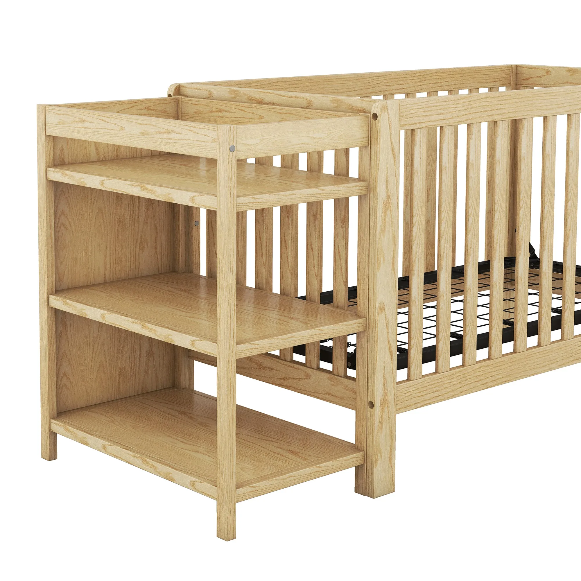 Convertible Crib/Full Size Bed with Changing Table, Natural