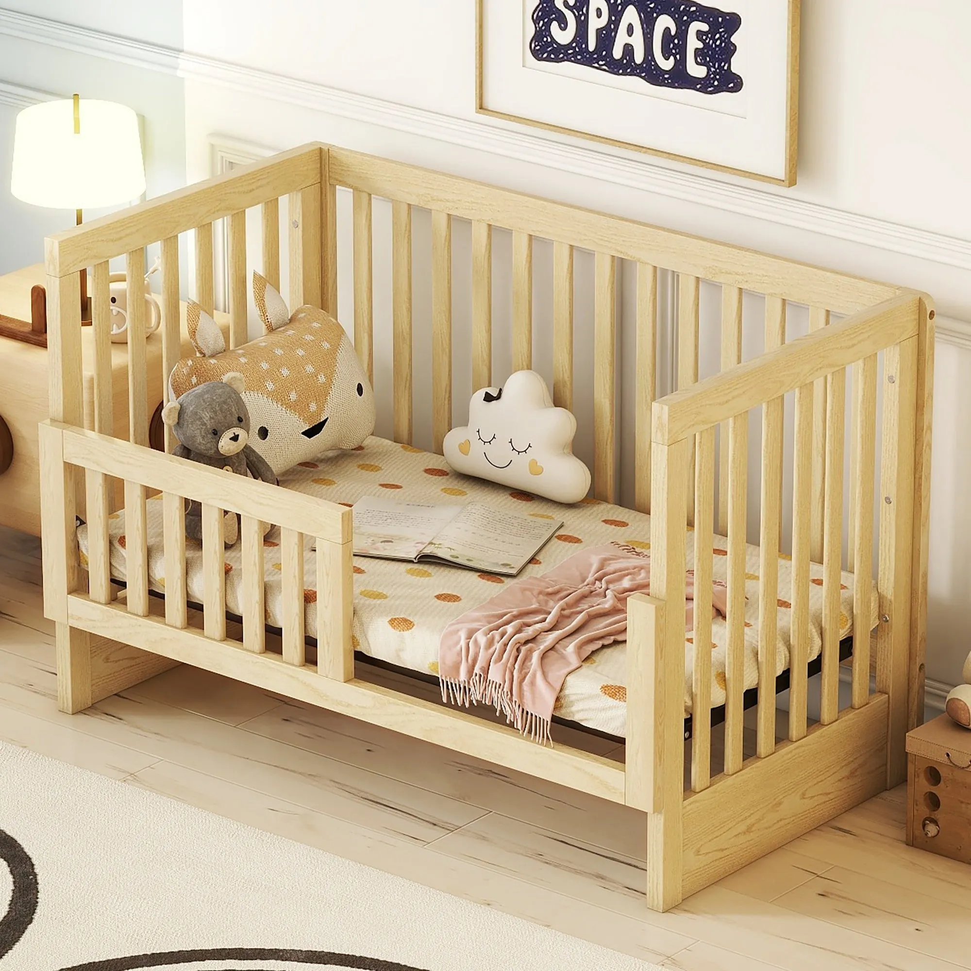 Convertible Crib/Full Size Bed with Changing Table, Natural