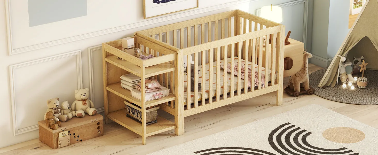 Convertible Crib/Full Size Bed with Changing Table, Natural