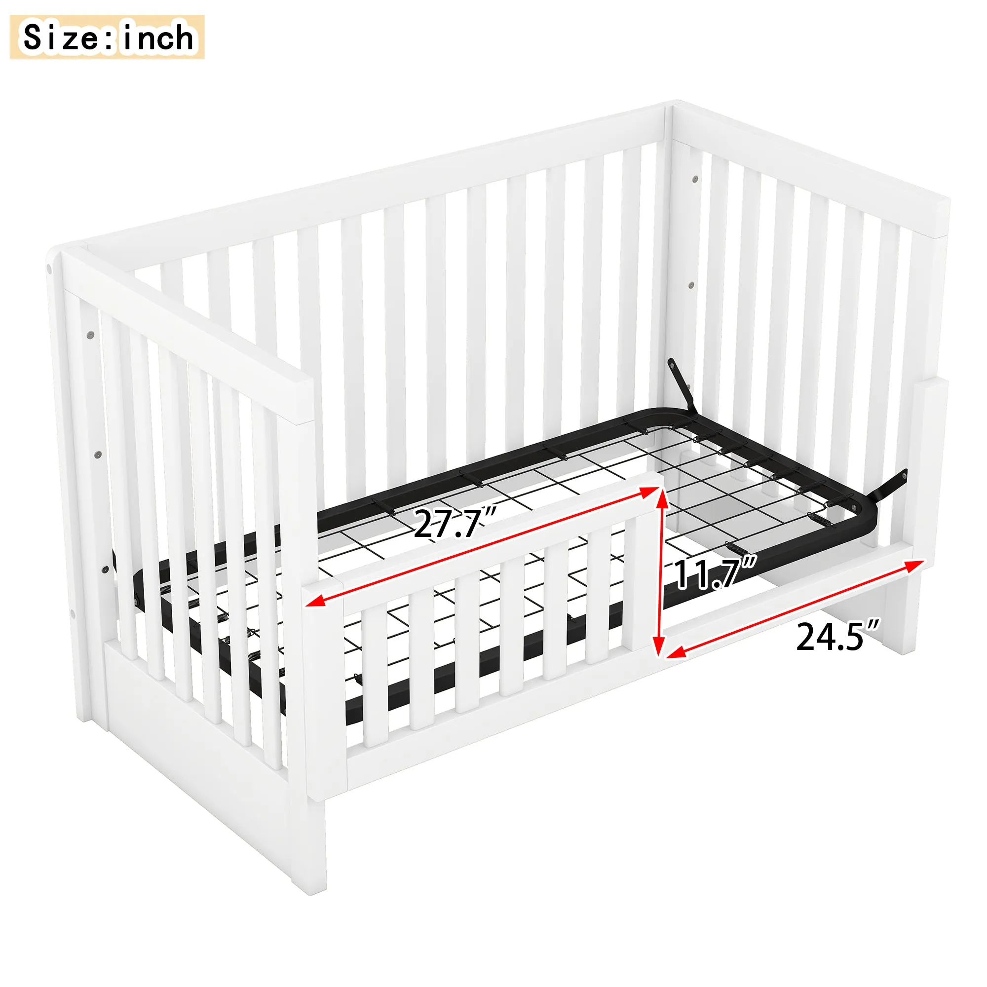 Convertible Crib/Full Size Bed with Changing Table, White