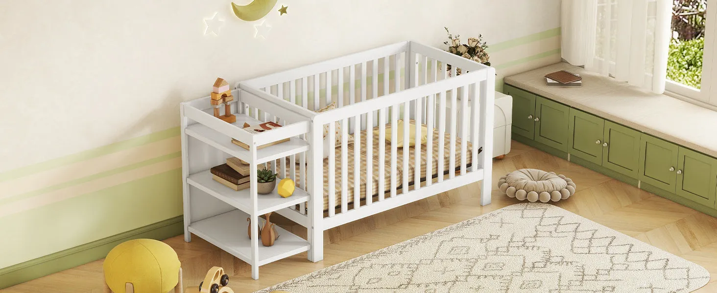 Convertible Crib/Full Size Bed with Changing Table, White