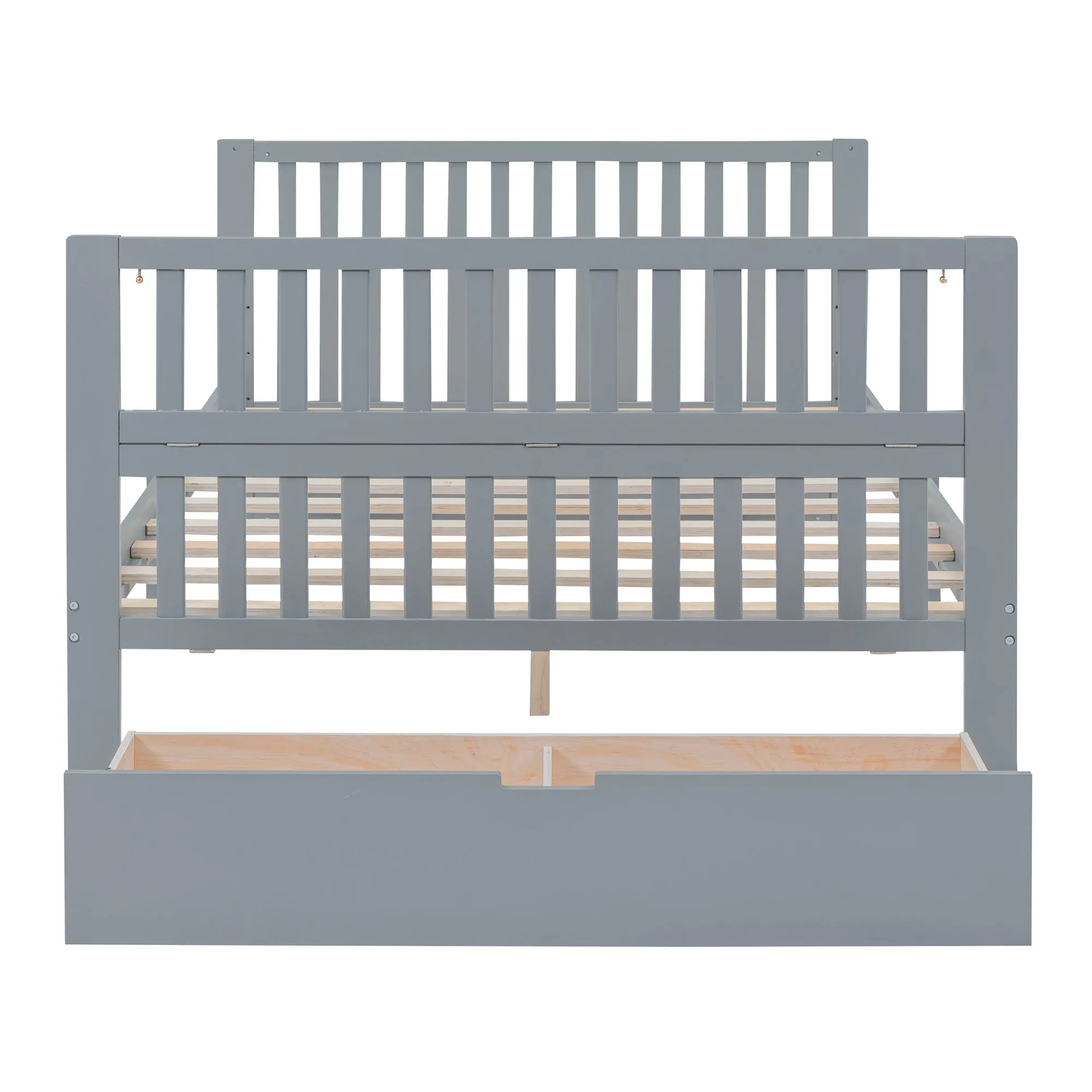 Convertible Crib/Full Size Bed with Drawers and 3 Height Options, Gray