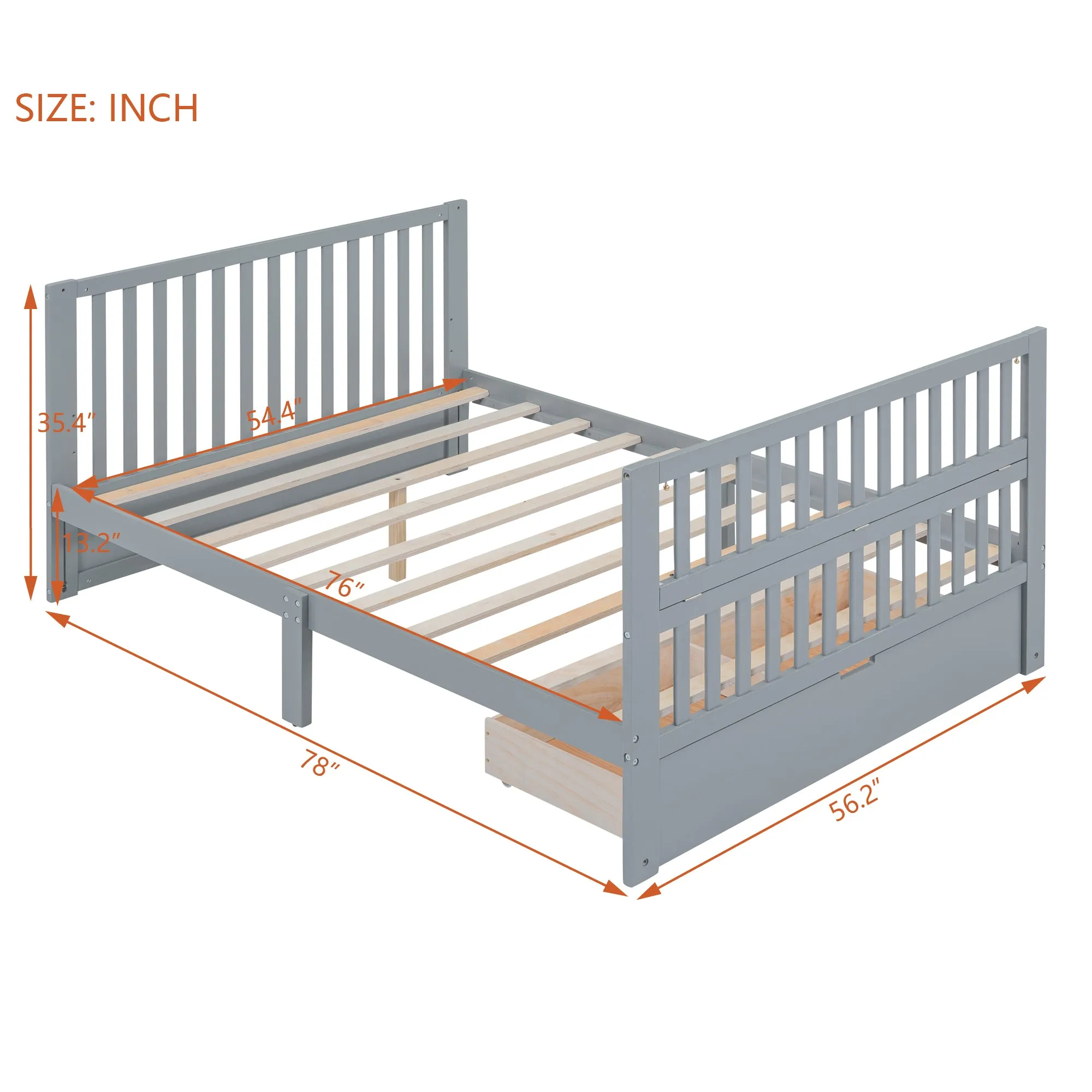 Convertible Crib/Full Size Bed with Drawers and 3 Height Options, Gray