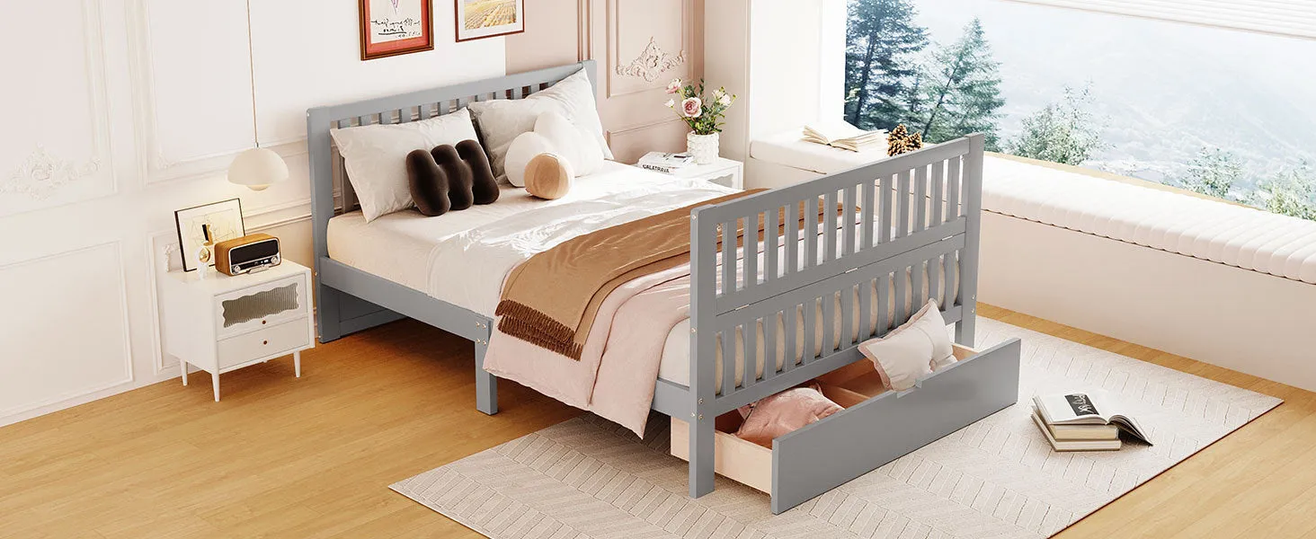 Convertible Crib/Full Size Bed with Drawers and 3 Height Options, Gray