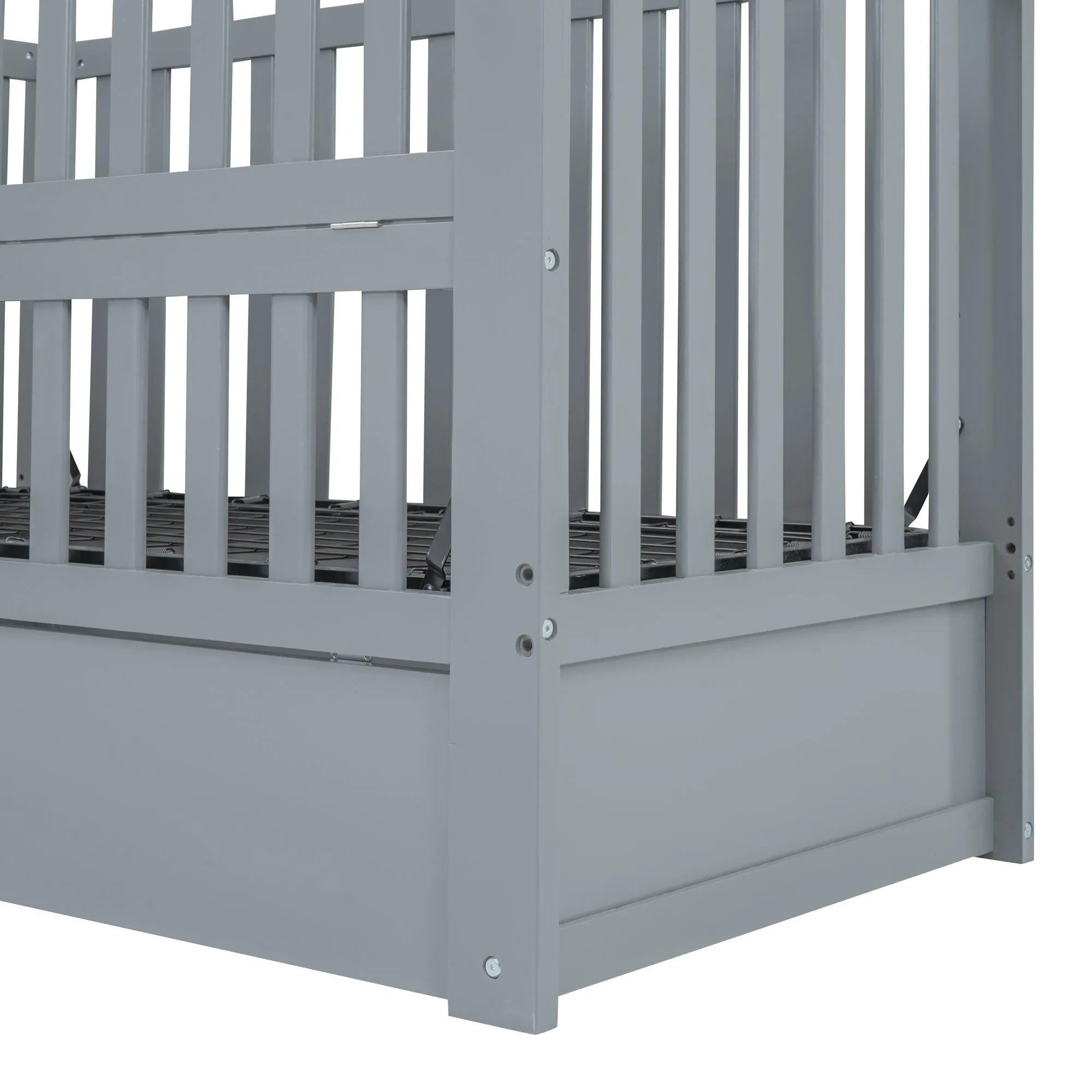 Convertible Crib/Full Size Bed with Drawers and 3 Height Options, Gray