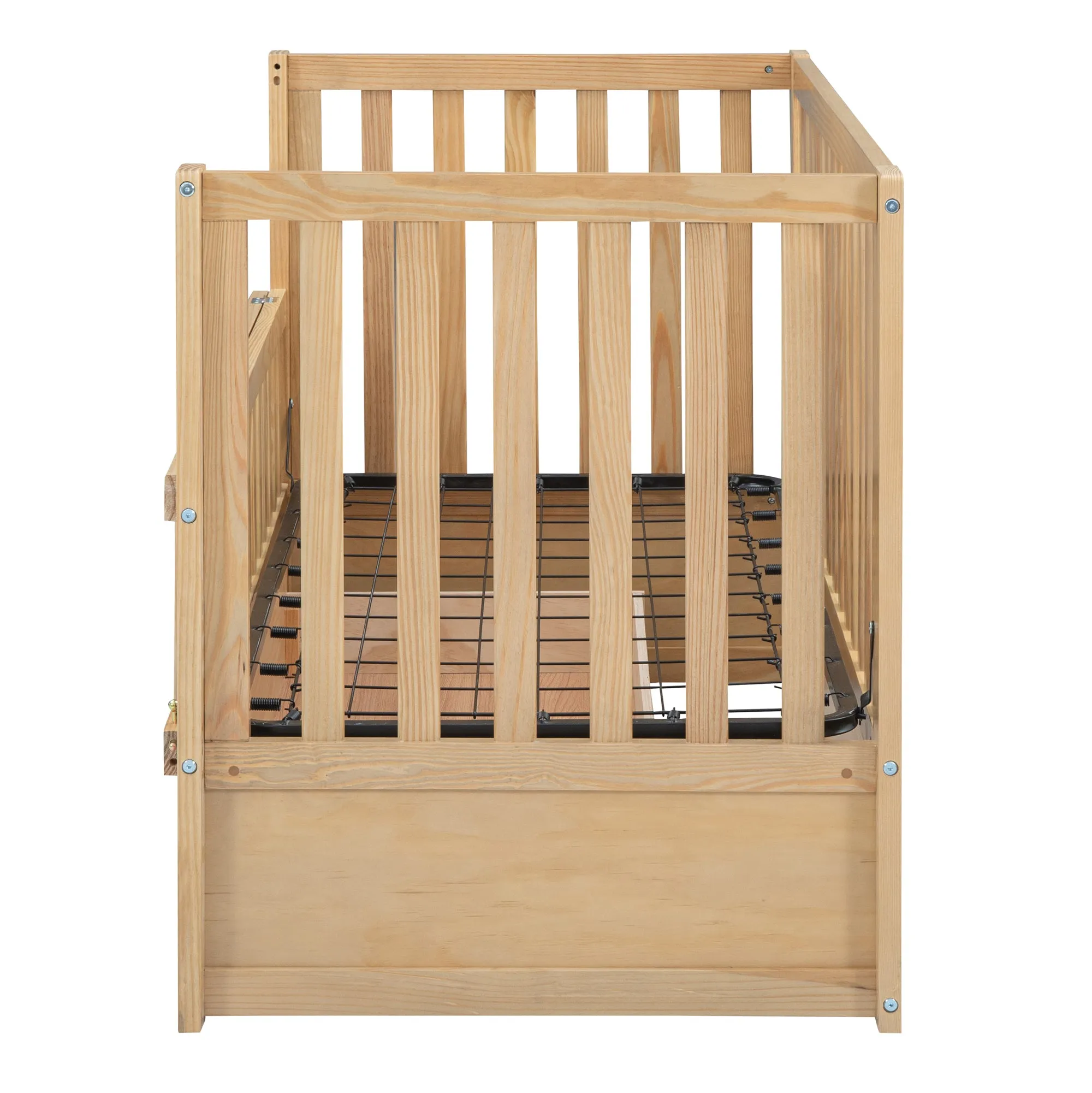 Convertible Crib/Full Size Bed with Drawers and 3 Height Options, Natural