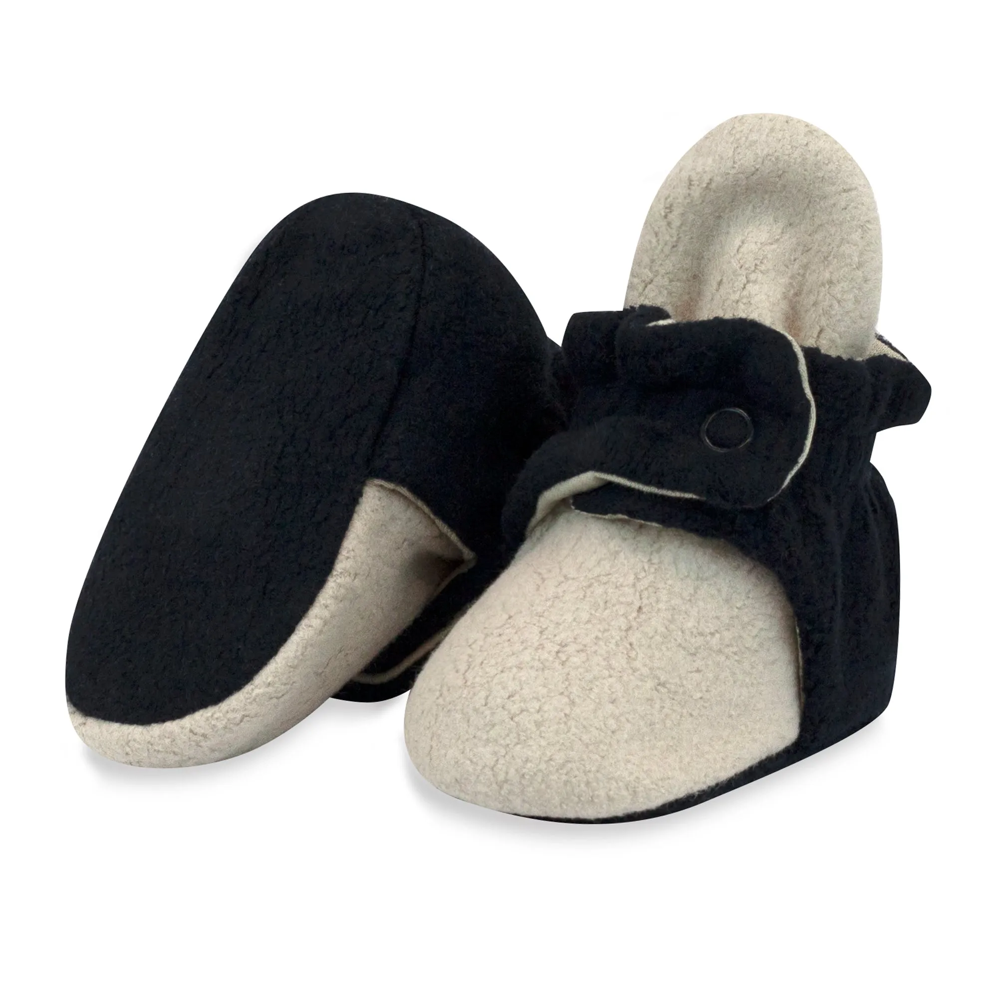 Cozie Fleece Color Block Gripper Baby Bootie - Khaki/Black