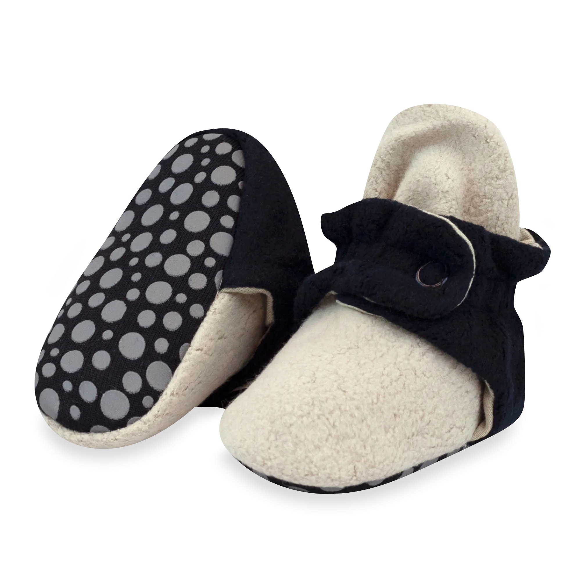 Cozie Fleece Color Block Gripper Baby Bootie - Khaki/Black