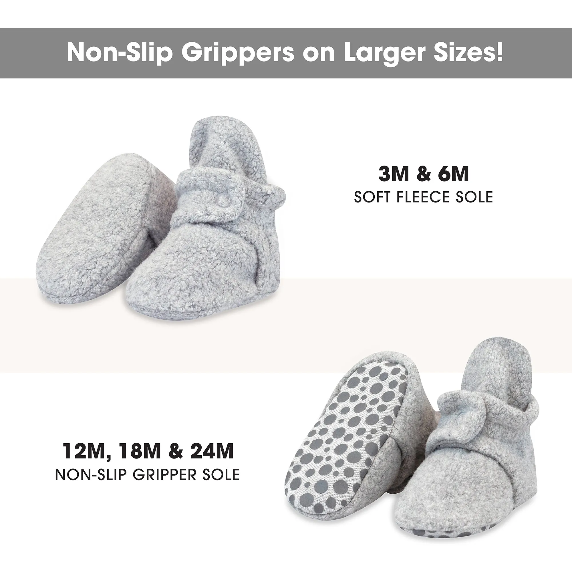 Cozie Fleece Gripper Baby Bootie - Heather Gray