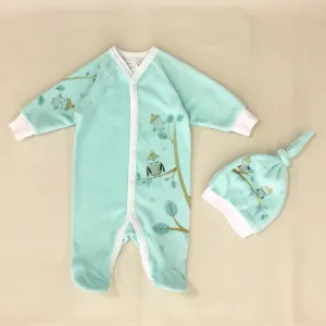 Cozy Owl Velour Set -Aqua