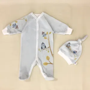 Cozy Owl Velour Set -Silvery Blue