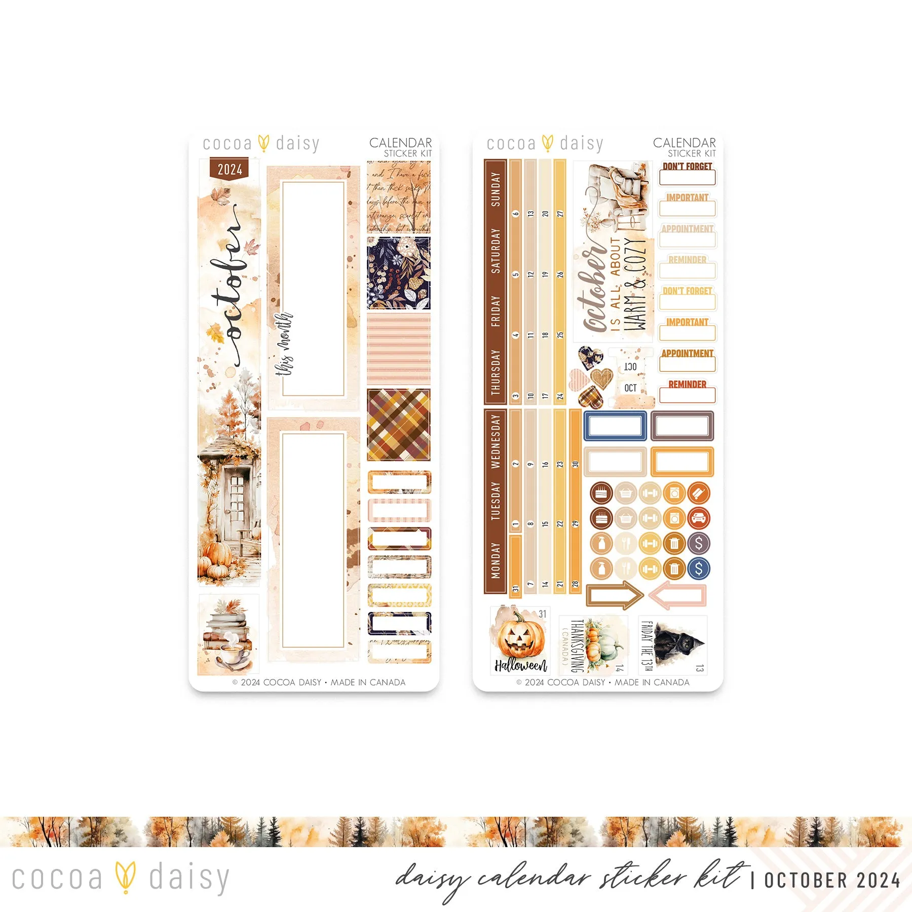 Cozy Season Calendar Stickers for Daisy Weeks October 2024