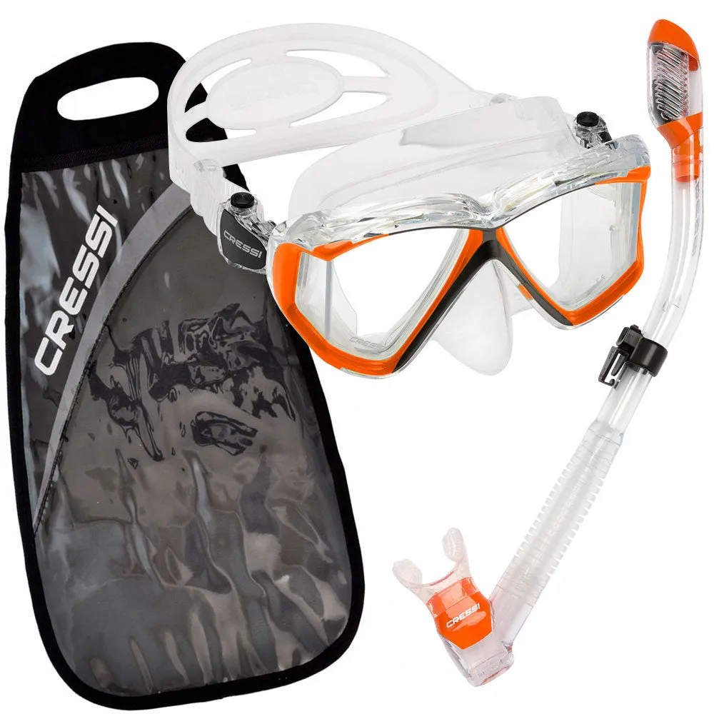 Cressi Panoramic 4 Window Mask Supernova Dry Adult Size Snorkel Combo Carring Bag Packages