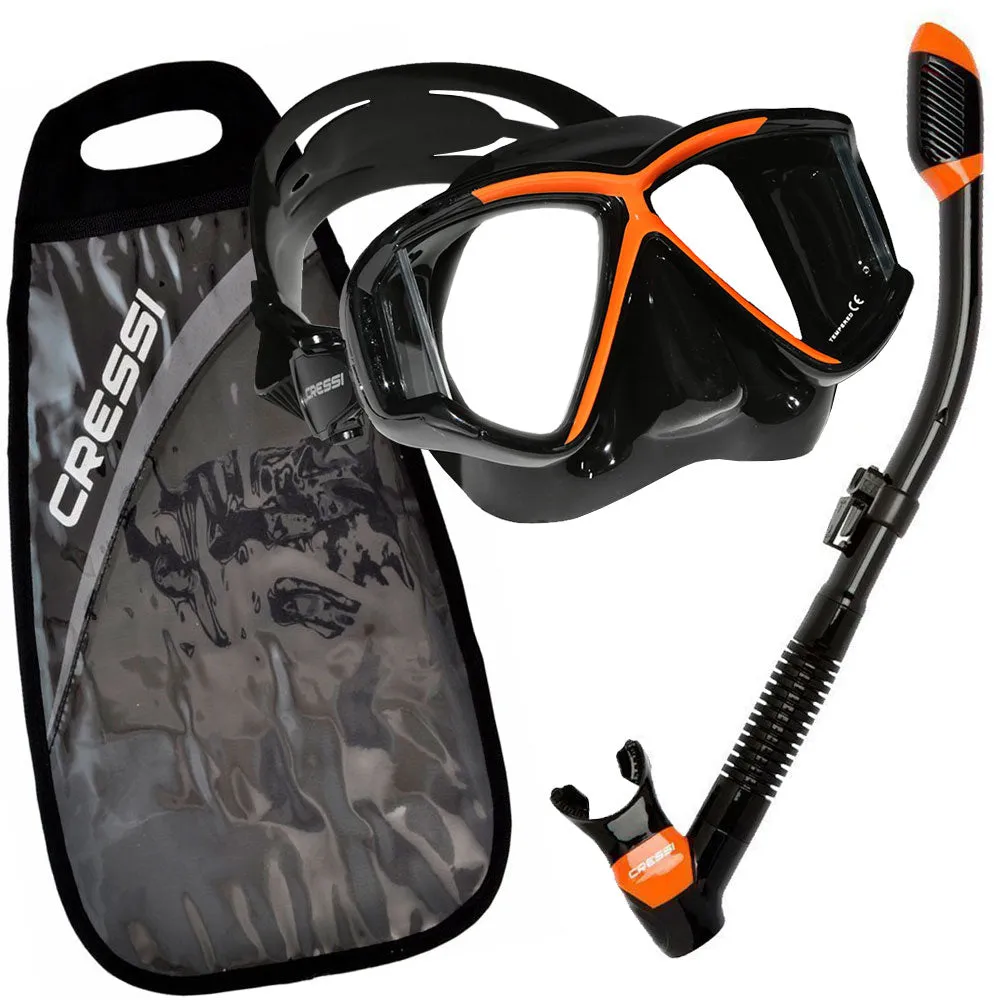 Cressi Panoramic 4 Window Mask Supernova Dry Adult Size Snorkel Combo Carring Bag Packages