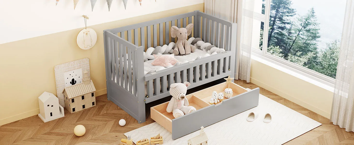 Crib with Drawers and 3 Height Options, Gray