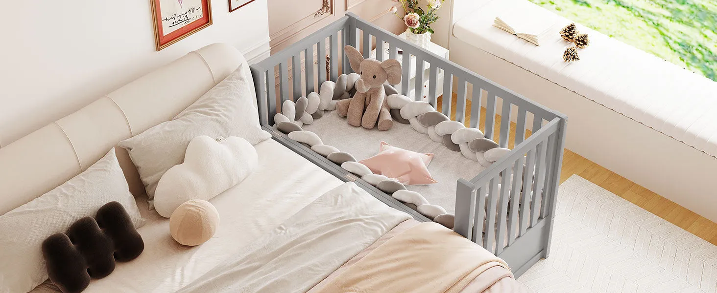 Crib with Drawers and 3 Height Options, Gray