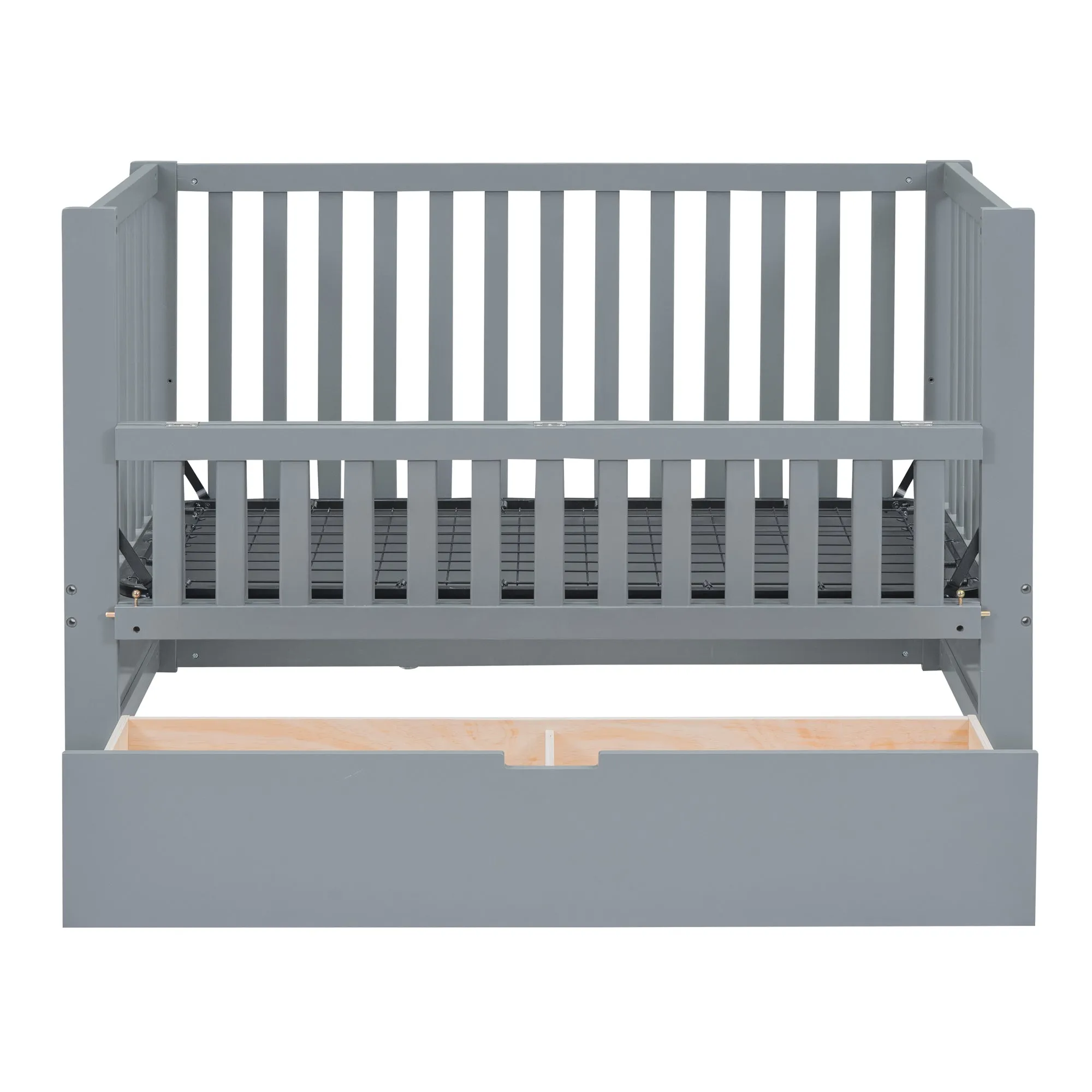 Crib with Drawers and 3 Height Options, Gray