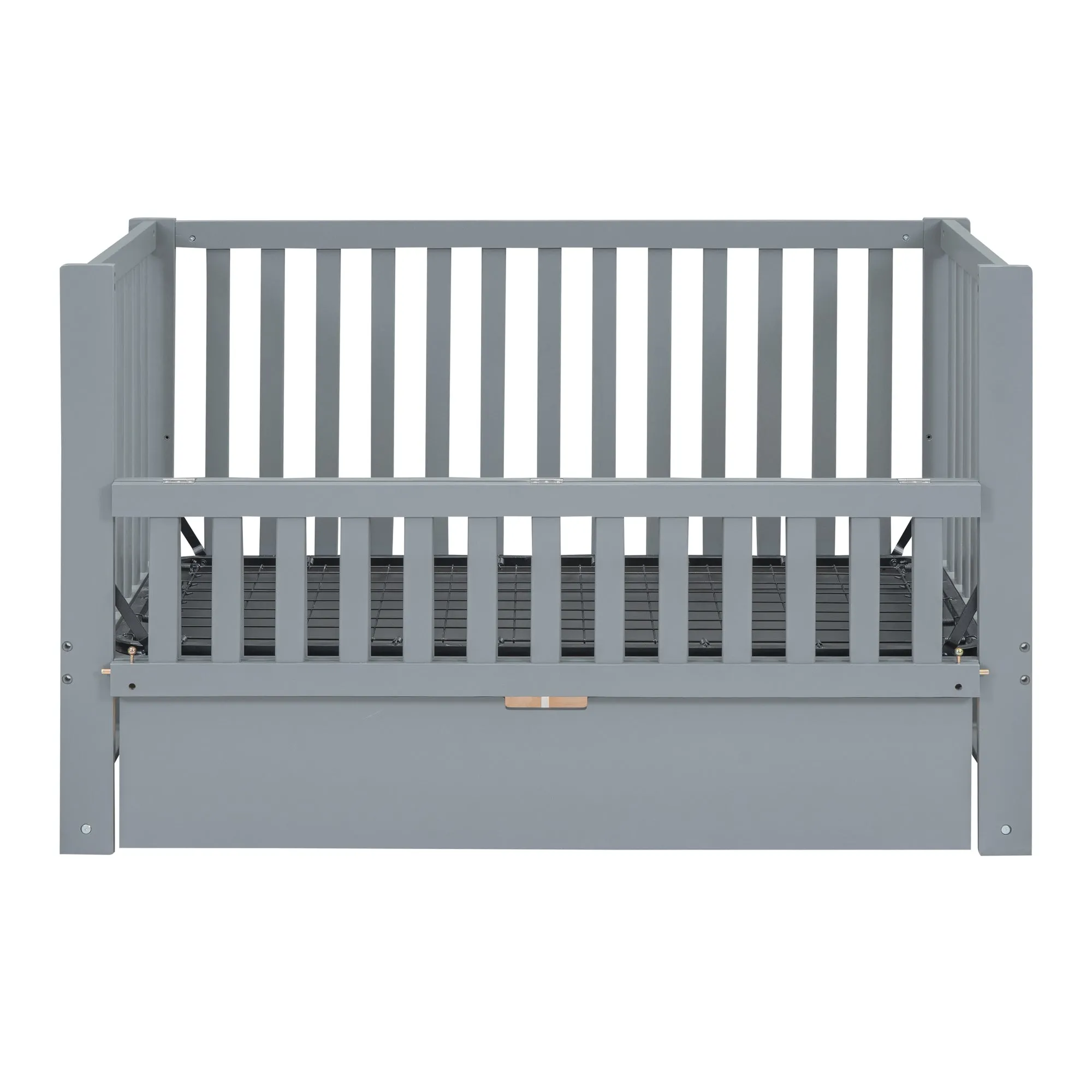 Crib with Drawers and 3 Height Options, Gray