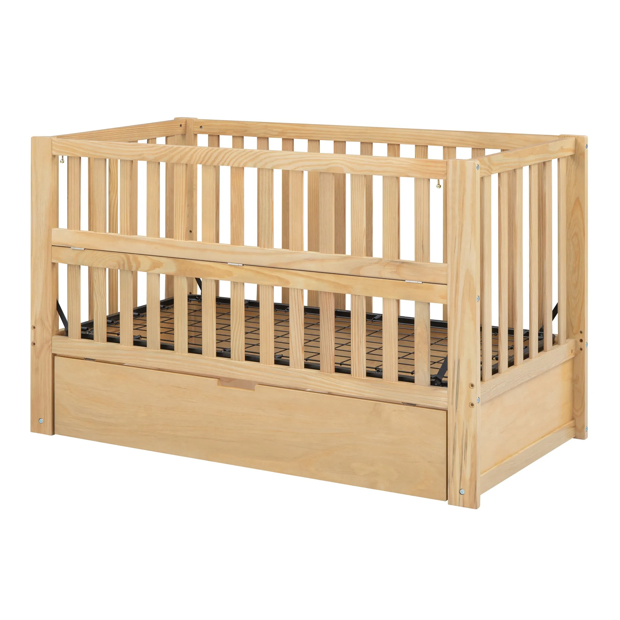 Crib with Drawers and 3 Height Options, Natural