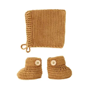 Crochet Bonnet & Bootie Set Cinnamon