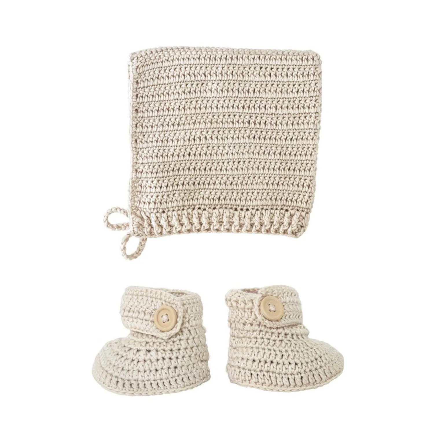 Crochet Bonnet & Bootie Set Vanilla