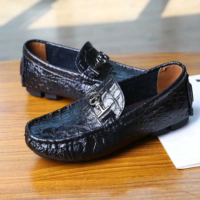 Croco Embossed PU Leather Men Moccasins Shoes with Cross Buckle Detail