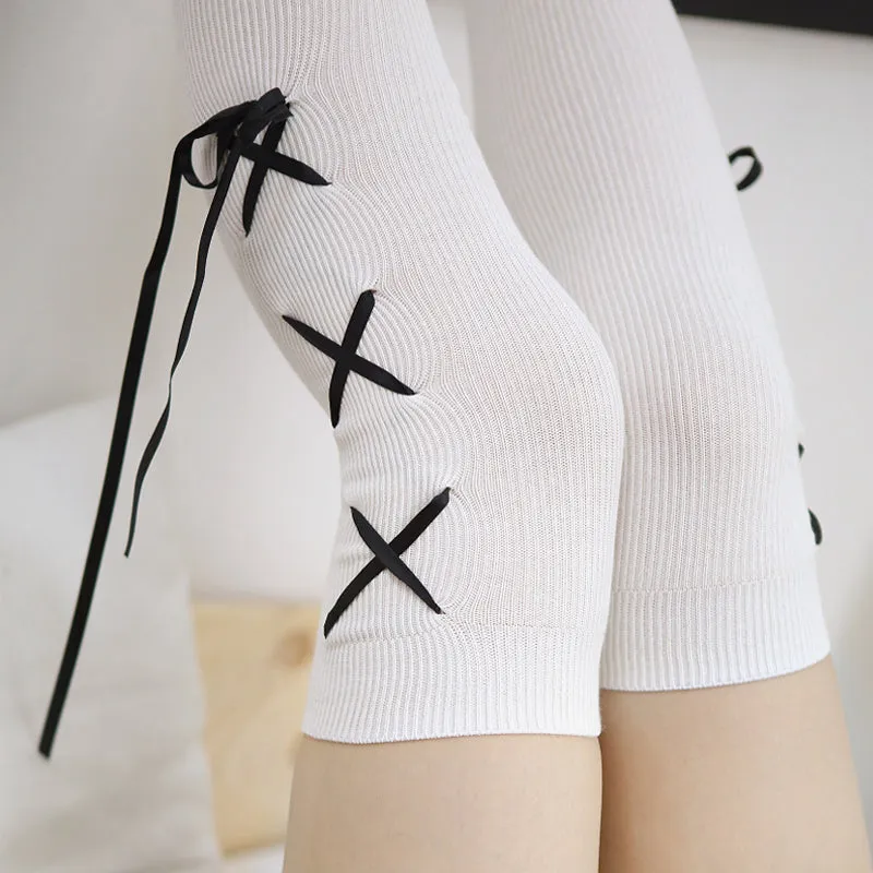 Cute Japanese Cross Ribbon Over Knee Socks