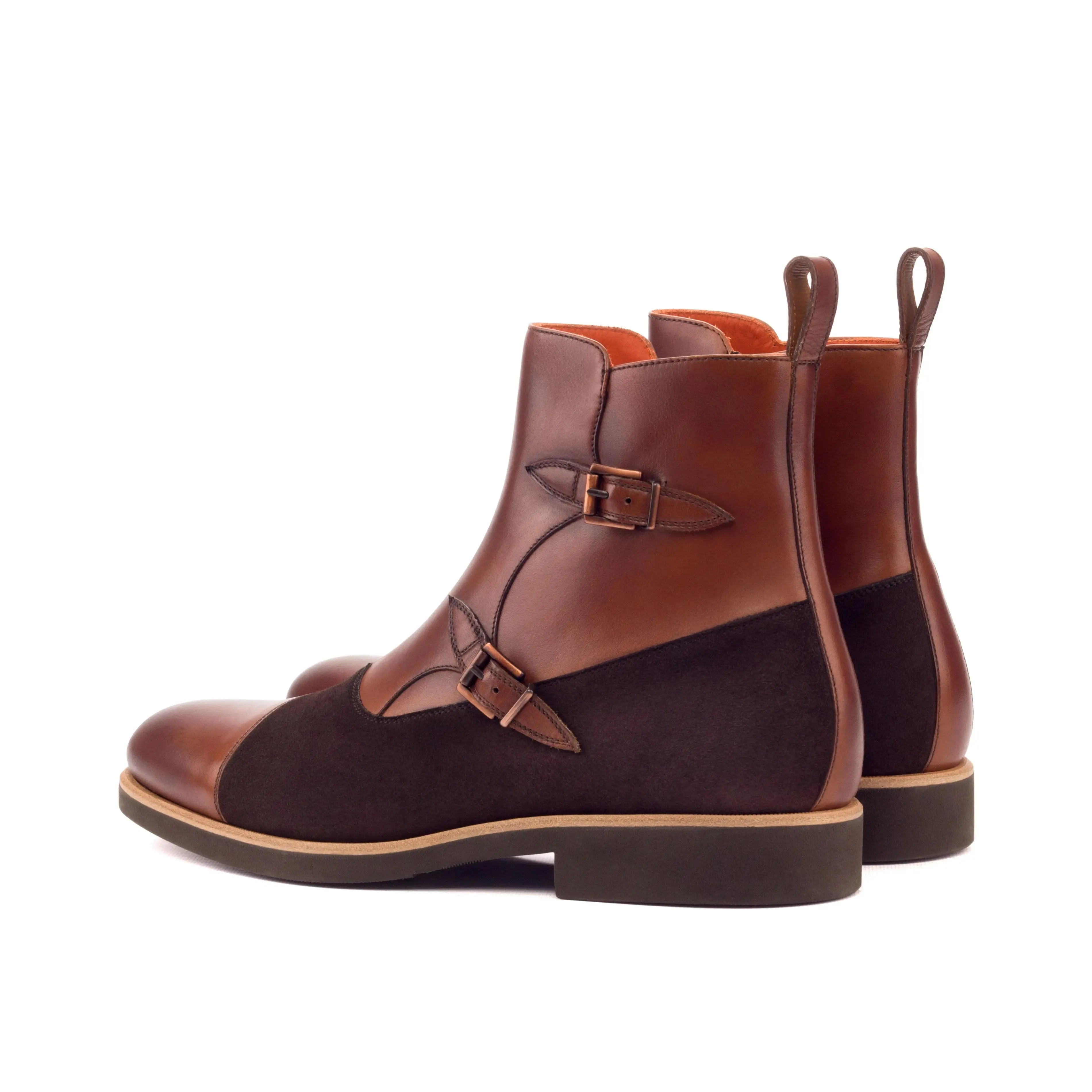 DapperFam Octavian in Med Brown / Brown Men's Italian Leather & Italian Suede Buckle Boot