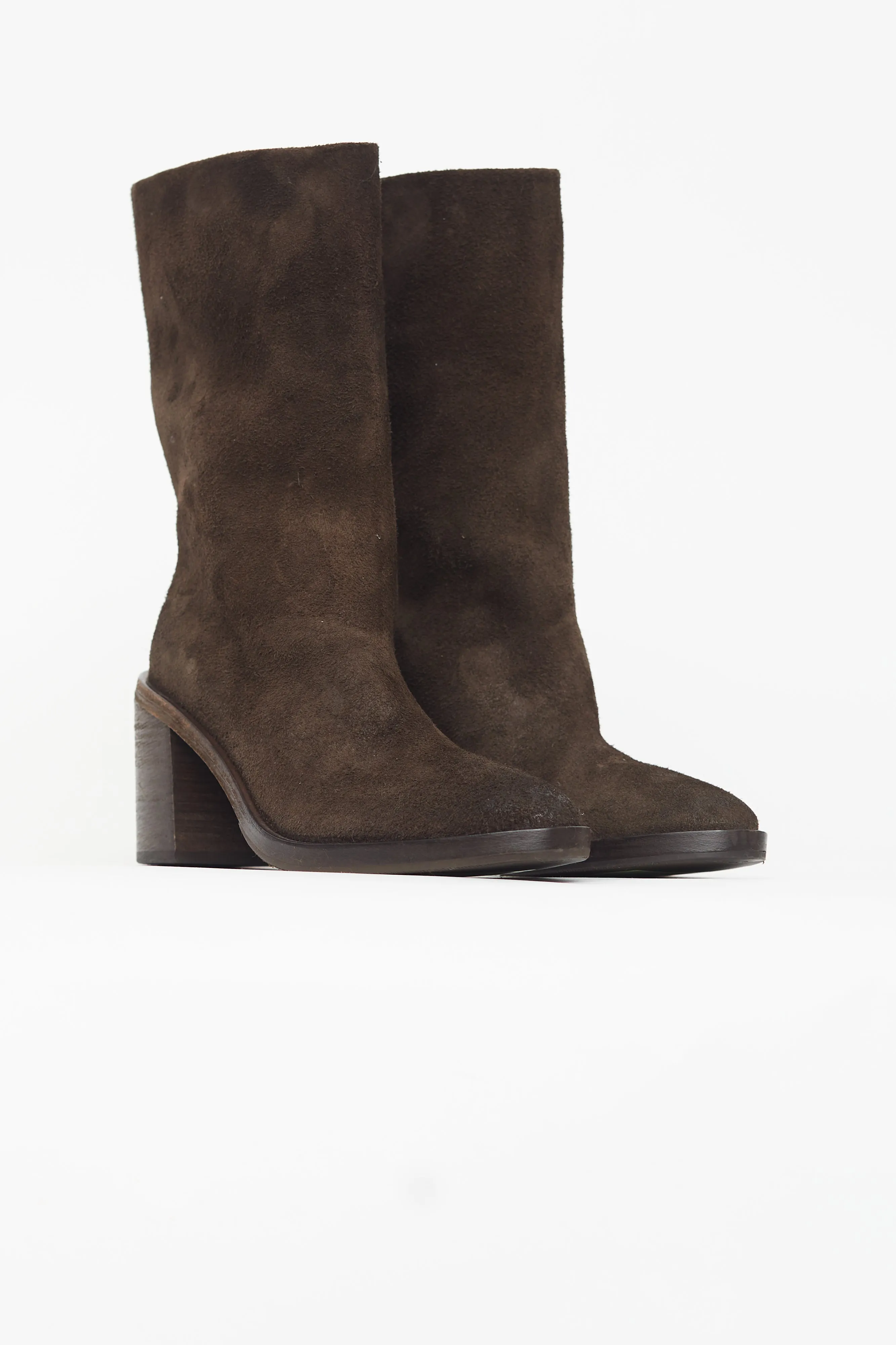 Dark Brown Suede Heeled Boot