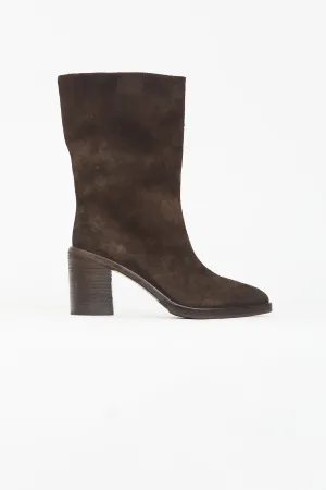 Dark Brown Suede Heeled Boot