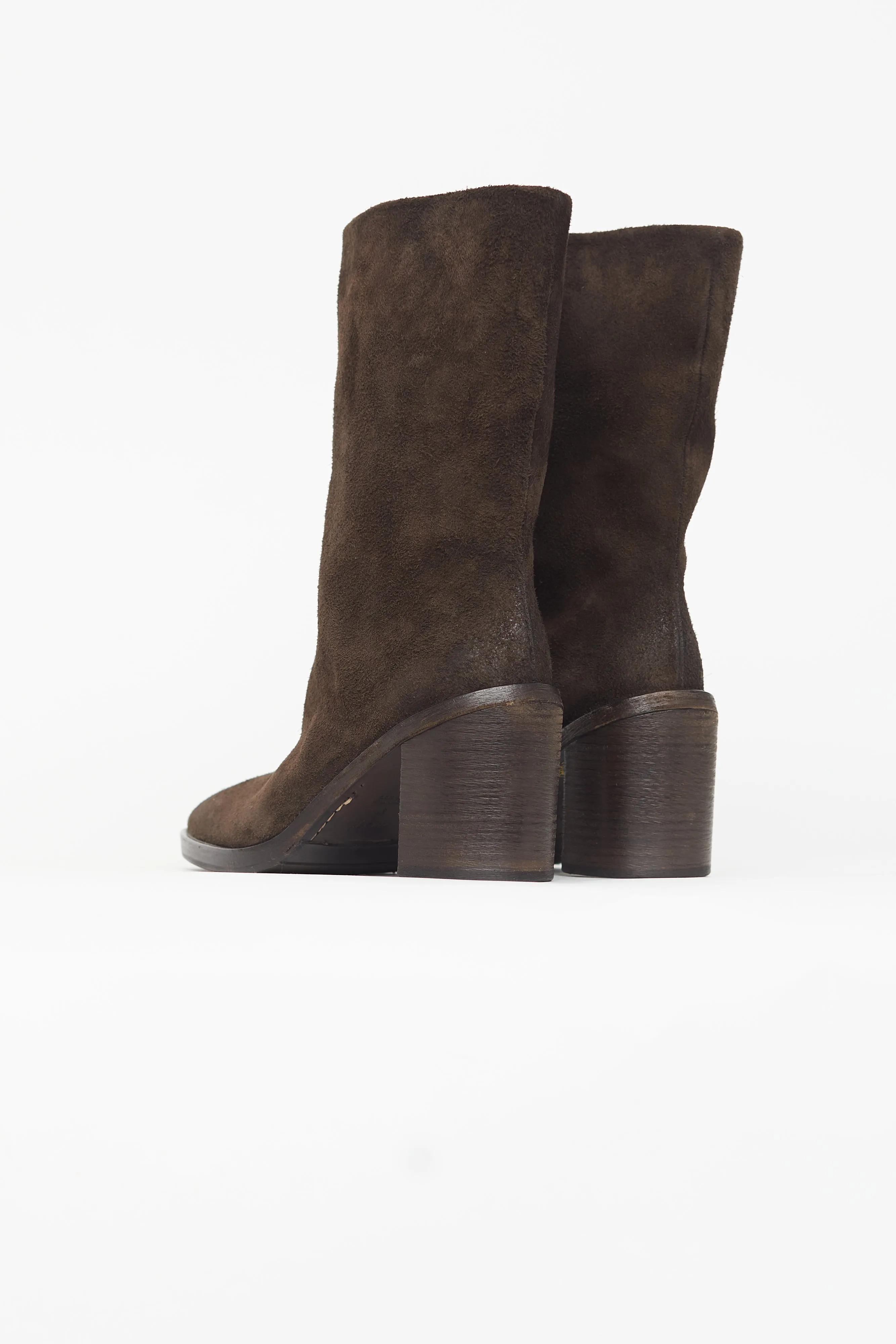 Dark Brown Suede Heeled Boot