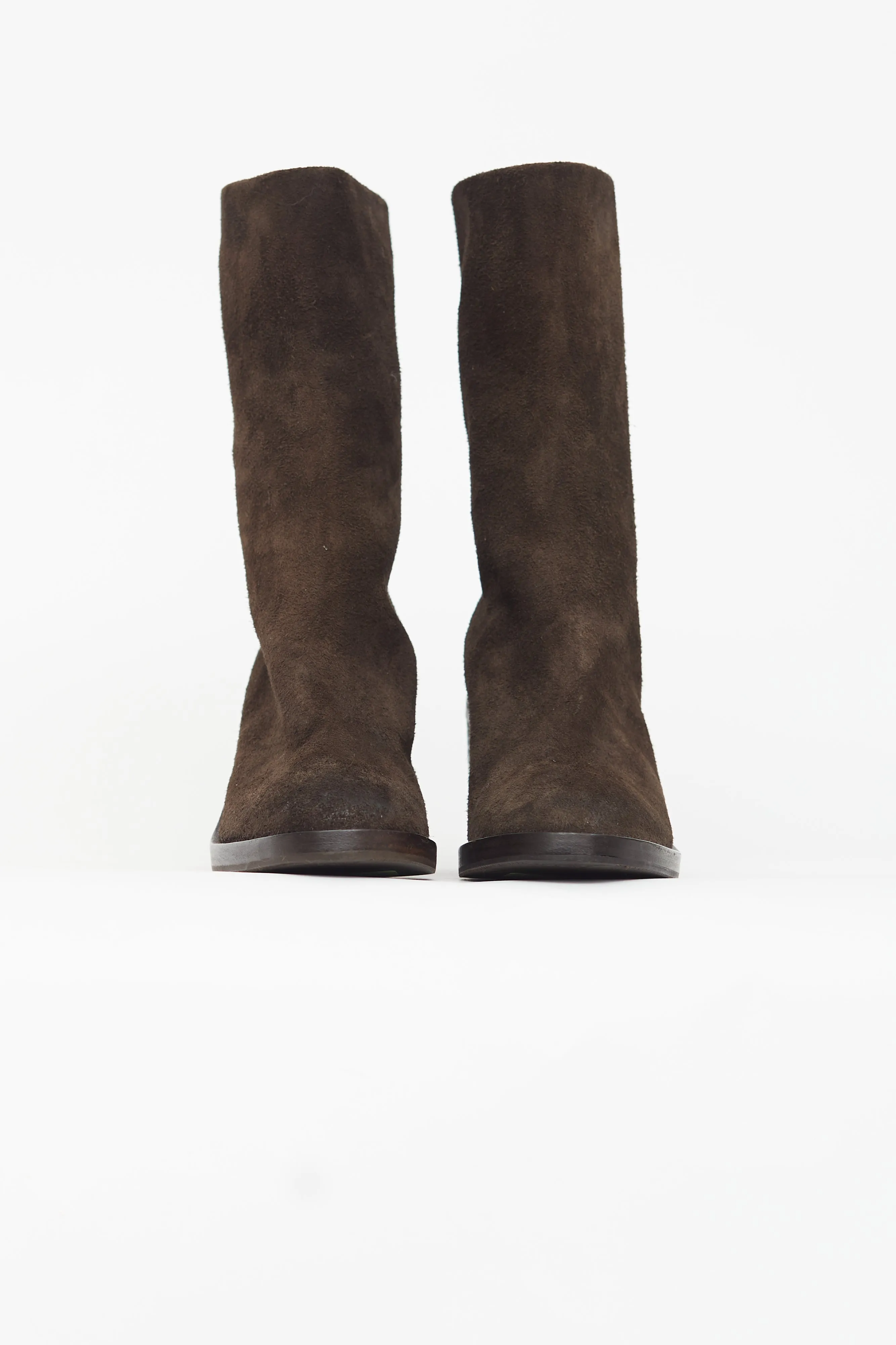 Dark Brown Suede Heeled Boot