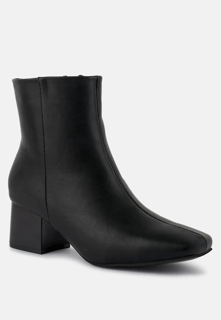 Davia Leather Square Toe Ankle Boots